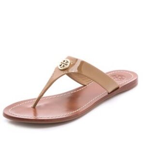 Tory Burch Cameron Patent Logo Thong Sandals Sand